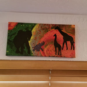 NWT Original Acrylic Painting Elephants Giraffe